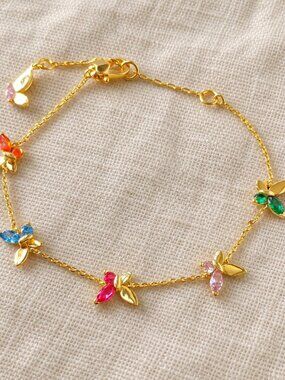 Kate Spade social butterfly Charm Bracelet Gold Multicolor Butterfly Dainty